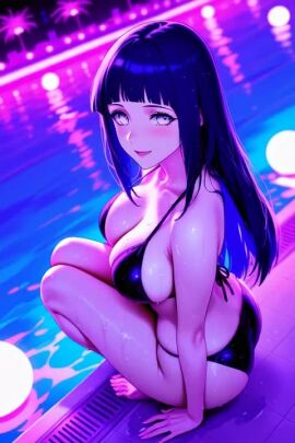 ai_generated animated big_breasts bikini hyuuga_hinata looking_at_viewer naruto naruto_(series) naruto_shippuden night pool poolside tagme video wink