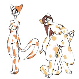 2girls aaliyah anthro avielle breasts calico_cat calico_pattern chubby chubby_female cyclops female female_only furry nonsexual_nudity nude nude_anthro nude_female pubic_hair self_upload tagme white_fur white_skin
