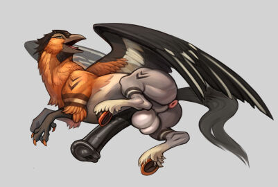 animal_genitalia animal_penis anus avian balls beak bedroom_eyes big_penis danelaxy_(artist) digital_media_(artwork) equine_genitalia equine_penis erection european_mythology feathered_wings feathers feral fingers genitals greek_mythology hi_res hippogriff hooves looking_at_viewer lying male mythological_avian mythological_creature mythology narrowed_eyes on_side open_beak open_mouth penis puffy_anus seductive simple_background smile solo tail tongue urethra wings