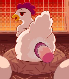 animal_genitalia anthro avian bird bodily_fluids chicken chicken_coop cloaca cloacal cloacal_penetration cum cum_in_cloaca cum_inside digital_media_(artwork) egg female feral galliform gallus_(genus) genital_fluids genitals hi_res hrelterskrelter human humanoid_genitalia humanoid_penis impregnation looking_at_viewer male male/female mammal nest penetration penis phasianid pixel_(artwork) pixel_art pussy solo vaginal_fluids zoophilia