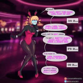 1boy 1girls akira_kurusu bare_shoulders big_breasts black-skinned_female black_hair black_jacket black_skin blonde_hair bowtie breast_expansion breast_growth breast_growth_(enlargement) breasts bunny_ears bunny_ears_headband bunny_girl bunny_waitress bunnysuit clothed clothed_female clothed_male clothing enemy_conversion fake_bunny_ears fantasy female fishnet_legwear fishnet_stockings fishnets gender_transformation genderswap genderswap_(mtf) gloves grey_shirt hair_color_change heels high_heels holding_tray jacket joker_(persona) leotard light-skinned_male light_skin long_hair male male_to_female mask masked masked_female masked_male mtf_transformation persona persona_5 pink_bowtie pink_bunny_ears pink_bunnysuit pink_leotard red_eyes red_fishnets red_gloves red_heels ren_amamiya rule_63 shadow_(persona) shadow_waitress shirt short_hair sirsourplum transformation transformation_sequence tray waitress wide_hips