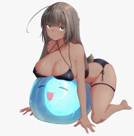 angel_engine_x ass beach_ball big_ass big_breasts bikini breasts brown_hair brown_skin bunny_ears bunny_girl bunny_tail female green_eyes original original_character