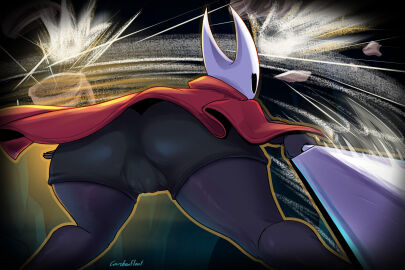 1girls 2025 anthro arthropod artist_name ass back_view big_ass black_body black_skin calves cameltoe carbonfloof clitoral_hood clitoris clothed clothed_female clothing feet_out_of_frame female fully_clothed genitals hi_res hollow_knight hollow_knight:_silksong hornet_(hollow_knight) insect labia large_ass legs_apart purple_body purple_skin pussy pussy_outline shawl shorts signature skin_tight solo standing thick_thighs thighs vulva weapon