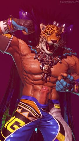 3d 3d_model animal_mask bandai_namco bara big_penis blandwich boner clothing erection felid jaguar king_(tekken) male male_nipples male_only mask masked muscular muscular_male nipples pantherine penis solo tekken tight_clothing wrestler yaoi