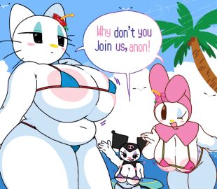 beach big_breasts big_tits bikini breasts cassettedream dream-cassette hello_kitty hello_kitty_(character) hoshime kitty_white kuromi my_melody palm_tree sanrio surfboard tits
