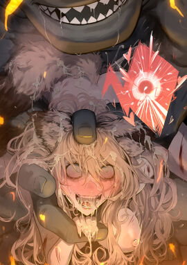 absurdres ape arm_grab arm_held_back blonde_hair blue_hair blush breasts completely_nude crying crying_with_eyes_open cum defeat female freckles haplorhine injury long_hair medium_breasts monster nipples nude open_mouth primate pussy red_eyes restrained ryona sex sex_from_behind shitappa0120 size_difference straight tears torn_clothes vaginal_penetration zoophilia