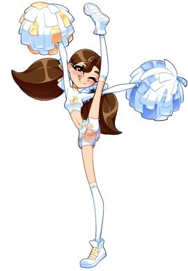 brown_hair cheerleader cheerleader_uniform female golden_eyes hairless_pussy light-skinned_female light_skin long_socks looking_at_viewer pompoms pussy sierra_(thousandarms) tagme thousandarms twintails yellow_eyes