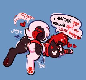 2023 anthro ass bird_dog black_body black_fur black_text blue_background blush bodily_fluids breasts breeding_request brown_blush brown_eyes brown_pawpads canid canine canis clitoris clothing clothing_aside crop_top cropped_sweater curled_tail dialogue digital_drawing_(artwork) digital_media_(artwork) digitigrade domestic_dog english_text eyelashes floppy_ears full-length_portrait fur furry genital_fluids genitals hair handpaw handwritten_text heart_(marking) heart_symbol hi_res hindpaw hunting_dog looking_at_viewer looking_back looking_back_at_viewer lop_ears lying male male_with_breasts mammal markings on_front open_mouth panties panties_aside pawpads paws pink_clitoris pink_pussy pink_tongue portrait presenting presenting_pussy pussy red_clothing red_crop_top red_hair red_markings red_panties red_pawpads red_shirt red_text red_topwear red_underwear rory_(tansy) shaded shaking_ass shaking_butt shirt simple_background snout solo spaniel speech_bubble tail tail_motion tailwag talking_to_viewer tansy text tongue topwear trans_man transmasc underwear underwear_aside vaginal_fluids white_body white_fur wiggle