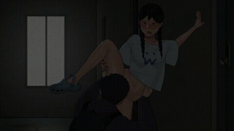 1boy 1girls animated cunnilingus danbi female male netorare ntr ntrman pussy similar_looking sucking_pussy tenants_of_the_dead the_addams_family wednesday_(netflix) wednesday_addams younger_female