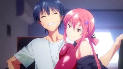 1boy 2022 20s animated blue_shorts breast_press breasts collarbone competition_swimsuit cousins covered_erect_nipples female garden_~takamine-ke_no_nirinka~ handjob incest indoors interior jacket large_breasts long_sleeves one-piece_swimsuit penis penis_grab pink_hair red_one-piece_swimsuit shirt shorts sidelocks sound straight swimsuit tagme takamine_ayame thighs tomoya_(garden_~takamine-ke_no_nirinka~) video white_shirt yellow_shorts