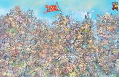 absurd_res anthro armor battle canid canine canis dominant dominant_female dominant_male female female/female fight flag flag_(object) from_behind_position group group_sex hi_res lagomorph leporid male male/female male/male mamabliss mammal melee_weapon orgy orgy_landscape polearm power_bottom predator/prey rabbit sex spear victory weapon wolf