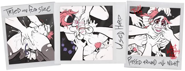 1girls after_anal after_blowjob after_fellatio after_gangbang after_irrumatio after_oral after_sex after_vaginal aftermath anal_beads anus arched_back ass bed birthday birthday_sex blindfold blowjob bodily_fluids bondage bound bound_arms bound_wrists breasts choke_hold comic cum cum_in_ass cum_in_mouth cum_in_pussy cum_inside dripping_pussy drool drooling ear_piercing earrings english_text fellatio female female_ejaculation female_human female_orgasm fingering fish_hooking fishhooking fondling fondling_breast gangbang genital_fluids grabbing grabbing_breasts grabbing_from_behind grabbing_hair grabbing_neck grool groping hair_grab hair_pull hair_pulling hand_around_neck holding human human_male irrumatio lipstick lipstick_mark lipstick_marks lipstick_on_penis lipstick_ring lipstick_rings lipstick_smear long_hair male male_human marathon_sex missionary_position monochrome multiple_boys multiple_males naked naked_female nipple_chain nipple_clamps nipples nude nude_female one_after_another orgasm original passed_around penis photo piercing pinch pinching_nipples polaroid polaroid_photo precum pubic_hair pulling_hair pussy pussy_juice restrained restrained_arms restraints rough_sex ruined_makeup running_a_train running_mascara runny_makeup saliva sex sparrow_(artist) spitroast stockings sweat tears text thighhighs vagina wet wet_pussy