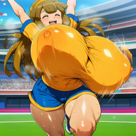 1girls absurd_res ai_generated arms_up big_ass big_breasts bimbo bouncing_breasts breasts breasts_bigger_than_head brown_eyes brown_hair closed_eyes clothed female female_focus gigantic_breasts goldie_lemmon happy huge_breasts inazuma_eleven inazuma_eleven_(series) inazuma_eleven_go inazuma_eleven_go_chrono_stone large_breasts level-5 nanobana_kinako raimon_soccer_uniform soccer_uniform sports_uniform sportswear voluptuous voluptuous_female wide_hips