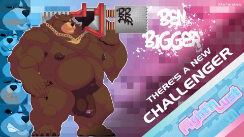 5_fingers anthro balls bara bear ben_bigger biceps big_muscles big_nipples body_hair brown_bear digital_media_(artwork) fangs feet fingers genitals grizzly_bear happy_trail hi_res humanoid_genitalia humanoid_penis jewelry m.u.g.e.n male male_focus mammal mihoyo morinetsu muscles muscular necklace nipples paws penis pixel_(artwork) pubes slightly_chubby slightly_chubby_male teeth text toes ursine weapon weapon_on_shoulder yaoi zenless_zone_zero