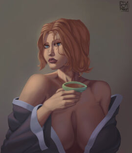 big_breasts bleach blue_eyes breasts female kimono kimono_open matsumoto_rangiku r34priest red_hair