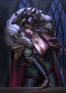 1girls animal_skull ass big_ass big_breasts black_hair boob_window breasts breasts_bigger_than_head brick_wall cape cleavage cleavage_window cloak cybernetic_eye cybernetics dark_red_lipstick earring earrings eyeshadow fancy fancy_clothing female female_only fur fur_clothing fur_coat fur_trim gem gems gloves gold_(metal) gold_jewelry hand_on_table hathorny imperium_of_man jewel jewelry latex latex_gloves latex_legwear leaning leaning_forward lipstick long_gloves long_hair lord_captain_von_valancius makeup makeup_running mascara messy_hair noble noblewoman piercing piercings red_lipstick ring rogue_trader rogue_trader_(video_game) royal royalty running_makeup running_mascara silver_eyes skin_tight skintight skull_accessories skull_accessory skull_ornament solo solo_female solo_focus space spaceship stone_wall table thick_thighs tight_clothing warhammer_(franchise) warhammer_40k wide_hips window