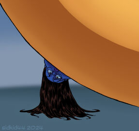 1girls black_hair blue_skin blueberry_inflation female glasses inflation inflation_rolling lapis_abdelfattah long_hair puffed_cheeks sidkid44 spherical_inflation sunken_head tagme the_factory_saga what yellow_sweater