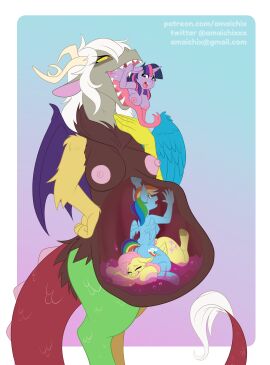 2020 5_fingers absurd_res amaichix anthro anthro_pred anthro_prey areola ass big_breasts bodily_fluids breast_squish breasts chimera closed_eyes cutie_mark digital_media_(artwork) discord_(mlp) draconequus equid equine female female/female female_pred female_prey fingers fluttershy_(mlp) forked_tongue friendship_is_magic gradient_background group hasbro hi_res horn internal mammal multiple_prey my_little_pony mythological_creature mythological_equine mythology nipples nude open_mouth pegasus purple_eyes rainbow_dash_(mlp) rule_63 simple_background size_difference squish struggling tears teeth text tongue tongue_out twilight_sparkle_(mlp) unicorn url vore wings