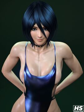 1girls 3d black_hair bleach blue_eyes breasts female female_only hagiwara_studio high_resolution highres kuchiki_rukia short_hair small_breasts solo solo_female swimsuit tagme