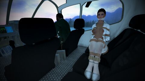 1boy 1girls 3d bondage bound bound_arms bound_legs breasts breasts_out cloth_gag clothed_bondage female gag gagged gagged_female male malkonn original