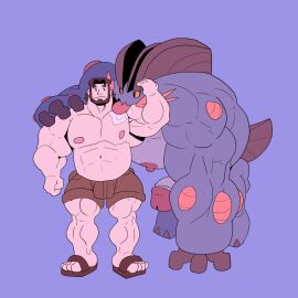 2boys 3_fingers abs all_fours anthro anthro_on_feral bara bear_(body_type) beard beefy big_muscles big_penis birch_(pokemon) black_eyes blue_body blue_skin bottomwear brown_beard brown_facial_hair brown_hair clothed clothing drooling drooling_onto_other drooling_tongue duo erect_nipples erection facial_hair feet feral fin fingers footwear foreskin foreskin_folds front_view generation_3_pokemon genitals glans hand_on_chest hand_on_shoulder hi_res huge_cock huge_muscles human humanoid_genitalia humanoid_penis interspecies looking_at_another male male/male male_nipples male_on_feral male_only mammal masculine_male mature_male mega_evolution mega_swampert muscles muscular muscular_anthro muscular_arms muscular_male navel nervous nintendo nipples orange_sclera pecs penis pink_glans pink_nipples plantigrade pokemon pokemon_(species) pokemon_professor pokephilia professor_birch retracted_foreskin saliva sandals shorts_only smile smooth_penis standing swampert tail tail_fin tan_body tan_skin tongue tongue_out topless_anthro topless_male uncircumcised uncut vaniwall white_body white_penis white_skin yaoi zoophilia