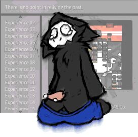 animated anthro bodily_fluids bottomwear bottomwear_down changed_(video_game) clothed clothing cum game_screen genital_fluids goo_creature male male/male meme pants pants_down partially_clothed puro_(changed) sad screaming sirunfurr solo