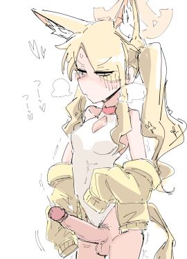 1futa animal_ear_fluff animal_ears bagaponchi balls bare_shoulders blonde_hair blue_archive cowboy_shot erection female fox_ears fox_girl fox_tail futanari halo highres intersex jacket large_penis long_hair one-piece_swimsuit penis precum seia_(blue_archive) seia_(swimsuit)_(blue_archive) simple_background solo swimsuit tail testicles uncensored white_background white_one-piece_swimsuit yellow_halo yellow_jacket