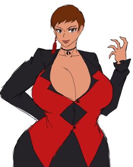 1girls big_breasts big_lips breasts brown_eyes brown_hair busty cleavage cute dark_skin dress earrings female hand_on_hip hands_behind_back huge_breasts king_of_fighters long_sleeves looking_at_viewer momiji_(artist) necklace pixie_crop pixie_crop_bangs pixie_crop_female pixie_crop_hair pixie_cut pixie_cut_bangs pixie_cut_female pixie_cut_hair short-haired_female short_hair short_hair_bangs smile smiling_at_viewer tan tan_body tan_skin thick thick_lips vice_(kof) voluptuous voluptuous_female wide_hips