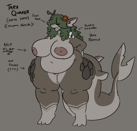 accessory anthro arm_spikes belly big_breasts biped breasts curvy_figure digital_drawing_(artwork) digital_media_(artwork) elemental_creature female fish flower flower_in_hair genitals green_hair hair hair_accessory hip_stone leaf leaf_hair mammal marine mexifurfoof mineral_fauna navel nipples nude overweight overweight_female plant plant_hair pseudo_hair pussy shark shark_tail shoulder_spikes simple_background slightly_chubby solo spikes spikes_(anatomy) stick_in_hair tail tara_quaker_(mexifurfoof) text thick_thighs voluptuous wide_hips yellow_eyes