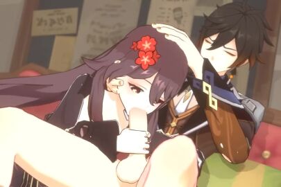 1boy 1girls 3d animated blowjob deepthroat fellatio flower_in_hair genshin_impact hair_ornament handjob handjob_while_sucking holding_head holding_penis hu_tao_(genshin_impact) moaning no_sound oral_sex orange_eyes panties partially_nude petite pleasure_face red_eyes sansonnsfw sex sitting_on_sofa small_breasts sofa sucking_penis tagme twintails video zhongli_(genshin_impact)