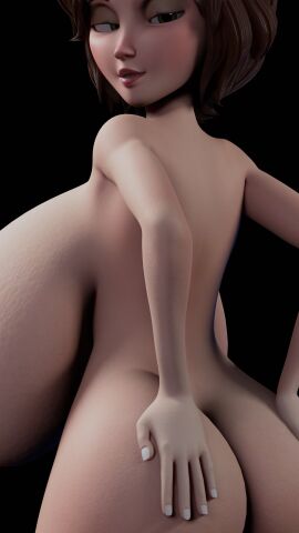 2021 3d ass ass_expansion aunt_cass big_ass big_hero_6 blender breasts breasts_bigger_than_head brown_eyes brown_hair cass_hamada female huge_breasts looking_down marvel marvel_comics squidly white_skin