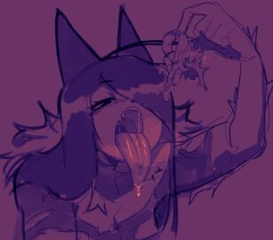 2girls animal_ears anthro anthro_pred bloodycherrylip chimes_(ddloveblood) ddloveblood female female_on_female female_pred furry giantess imminent_vore long_tongue mawshot oral_vore saliva saliva_trail sketch tongue tongue_out unwilling_prey vore