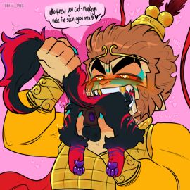 2boys animal_anus animal_genitalia anthro balls big_fangs black_fur fangs fur gaping_anus ginger_fur lego lego_monkie_kid macaque_(lego_monkie_kid) male male_only male_pred maw mawshot monkey monkey_boy monkey_king_(lego_monkie_kid) monkie_kid mouth mouthful open_mouth saliva salivating six_eared_macaque size_difference small_balls small_paws small_prey stretched_anus tail tail_grab tail_pull toffee_png vore yaoi