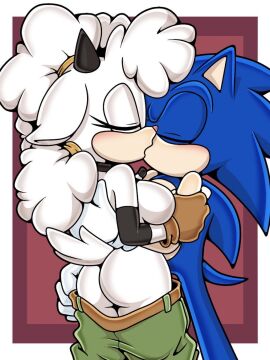 1boy 1girls 2025 2d 2d_(artwork) anthro anthro_on_anthro ass belt big_breasts black_elbow_pads black_horns blue_fur blush breasts breasts_out brown_belt brown_gloves closed_eyes digital_art digital_drawing_(artwork) elbow_pads eulipotyphlan eyelashes eyes_closed female fingerless_gloves gloves grabbing_another's_arm green_pants hand_on_another's_back hand_on_arm head_tuft hedgehog hedgehog_boy hi_res highres horns idw_publishing kiss kissing lanolin_the_sheep light-skinned_female light-skinned_male light_skin male male/female mammal mobian mobian_(species) mobian_hedgehog mobian_sheep pants_down pants_pulled_down pink_nose sega sheep sheep_girl sonic_(series) sonic_the_hedgehog sonic_the_hedgehog_(idw) sonic_the_hedgehog_(series) sonicguru straight tail two-tone_fur undressing white_fur white_gloves wool_(fur)