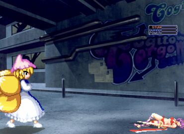 athena_asamiya bikini blonde_female blonde_hair crossover female female_anthro female_human female_only female_pred female_predator female_prey kof large_belly m.u.g.e.n oral_vore ran_yakumo squirming_belly squirming_gut squirming_prey swallowed_alive swallowed_whole touhou useless_armor vore vore_belly