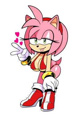 2d 2d_(artwork) 2d_artwork amy_rose anthro_female ass bent_over big_ass big_boobs big_breasts bikini bikini_bottom bikini_top boots breasts bubble_ass bubble_butt diadem eyelashes female furry_funnychan gloves green_eyes half-closed_eyes hearts_around_head large_breasts pink_fur seductive_look sega shortstack sonic_(series) sonic_the_hedgehog_(series) tongue tongue_out