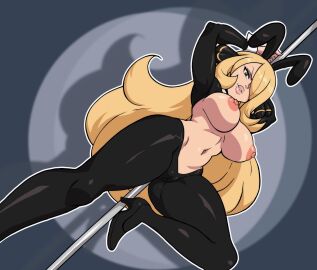 1girls 2025 absurd_res areolae big_breasts black_eyes blonde_hair breasts bunny_ears cynthia_(pokemon) eyelashes female female_only hair_over_one_eye heels long_hair looking_at_viewer nintendo nipples pink_lips pokemon pokemon_dppt pole pole_dancing reverse_bunnysuit shirona_(pokemon) smiling smiling_at_viewer solo sunny_di thick_thighs wrist_cuffs