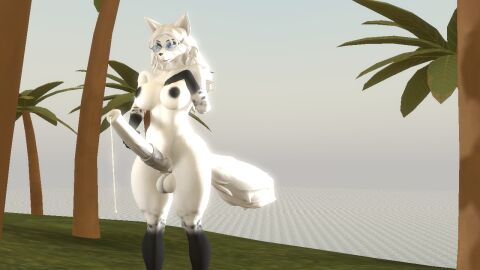 3d ass balls ballsack black_hands black_nipples blue_eyes blue_sunglasses breasts cum cum_drip cum_dripping_from_penis erection fox_ears furry furry_futa furry_only futa_masturbation futanari hand_on_breast hand_on_cock hand_on_penis horsecock intersex large_ass massive_breasts massive_cock massive_penis muzzle naked naked_futa original_character penis solo source_filmmaker source_filmmaker_(artwork) tail thick_thighs white_body white_ears white_fur white_tail