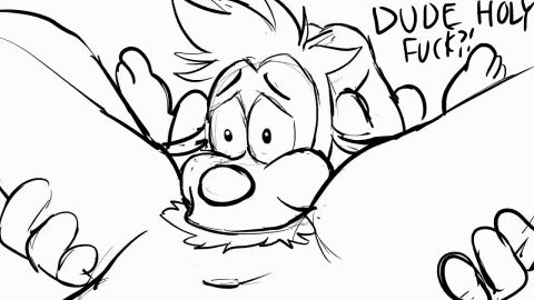 animated anthro anthro_only canid canine canis chad_(a_goofy_movie) dialogue digital_media_(artwork) disney domestic_dog duo english_text erection eye_contact fellatio fur gay genitals glizzy_gobbler goof_troop hair hand_on_legs hand_on_thighs humanoid_genitalia humanoid_penis looking_at_another male male/male male_only mammal max_goof monochrome nude on_the_floor oral penile penis pubes sex simple_background smile tetrahomoerotica text