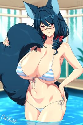 bikini breasts cat_ears cat_girl cat_tail catgirl celkat_(lindaroze) female huge_breasts lindaroze original original_character tagme