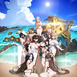 10girls amber_eyes anis_(nikke) anis_(sparkling_summer)_(nikke) ass barely_clothed beach bikini black_hair blonde_hair breasts brown_hair cleavage dolphin ear_piercing female fishing_rod flower flower_in_hair game_cg goddess_of_victory:_nikke green_eyes green_hair grey_hair guilty_(nikke) guilty_(wave_of_disbelief)_(nikke) happy huge_ass huge_breasts jackal_(nikke) large_breasts legs long_hair looking_at_viewer looking_back maiden_(nikke) maiden_(under_the_sun)_(nikke) mary_(bay_goddess)_(nikke) mary_(nikke) massive_breasts multiple_females multiple_girls neon_(blue_ocean)_(nikke) neon_(nikke) ocean official_art one-piece_swimsuit photo photoshoot piercing pink_hair ponytail purple_eyes rapi_(classic_vacation)_(nikke) rapi_(nikke) red_eyes rosanna_(chic_ocean)_(nikke) rosanna_(nikke) sakura_(bloom_in_summer)_(nikke) sakura_(nikke) shirt short_hair sitting squid standing sun_hat sundress sunglasses sunglasses_on_head sunlight swimsuit tattoo tattoos thick_thighs thighs tongue tongue_out tongue_tattoo two_piece_swimsuit viper_(nikke) viper_(shine_of_love)_(nikke) water yellow_eyes