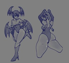 1girls armwear ass ass_focus big_ass capcom clothing darkstalkers female female_focus female_only flat_chest flat_chested_but_big_ass high_heels huge_ass leotard lilith_aensland looking_back short_hair solo solo_female solo_focus succubus thick thick_ass thick_thighs wings wings_on_head x_yarita