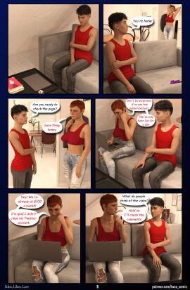 3d comic comic_page english_text female futanari intersex male male_on_futa red_hair speech_bubble taco_comix taller_female