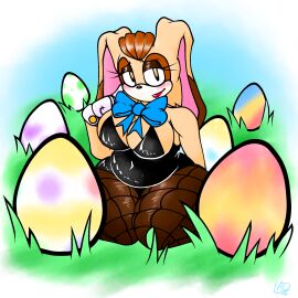 1girls 2d 2d_(artwork) artist_signature big_breasts blush blush_lines blushing_at_viewer bowtie breasts bunny_ears bunny_girl bunnysuit chubby chubby_female easter_egg eggs eyelashes female female_focus female_only finger_on_cheek fishnets furry hips hips_wider_than_shoulders lipstick loogi_black looking_at_viewer milf outdoors red_lipstick sonic_(series) thick_thighs thighs thighs_bigger_than_head tummy tummy_bulge vanilla_the_rabbit