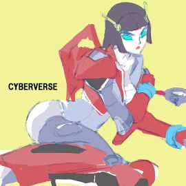 autobot autobots bare_ass blue_eyes breasts defeated_heroine hasbro looking_at_viewer lying_on_side medium_breasts nude red_lipstick retractable_wings robot_girl sword swordswoman transformers transformers_cyberverse transformers_legacy undressing_self windblade