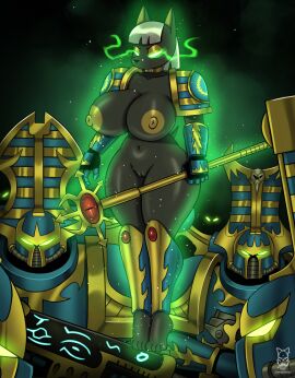 1girls 2024 ambiguous_gender anthro anubian_jackal armor big_breasts black_body black_fur bolter breasts canid canine canis chaos_(warhammer) chaos_space_marine clothing collar exposure_variation female female_space_marine fur gauntlets genitals gloves glowing glowing_eyes green_eyes group gun hair handwear hi_res holding_object holding_staff human jackal mammal nipple_dip nipples power_armor princess_anubis_(zombieray10) pussy rubric_marine rule_63 staff thick_thighs thousand_sons unconvincing_armor warhammer_(franchise) warhammer_40k white_hair wide_hips zombieray10