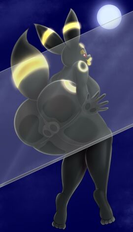 absurd_res anthro ass balls bellenightjoy biped black_body eeveelution futanari generation_2_pokemon genitals hi_res intersex looking_at_viewer looking_back nintendo nude pokemon pokemon_(species) pupils solo thick_thighs umbreon