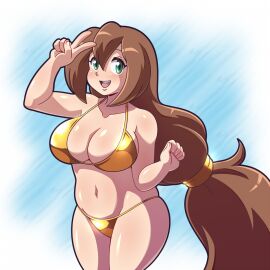 bikini female golden_bikini golden_week hyoumaru iris_(mega_man) mega_man mega_man_x slightly_chubby