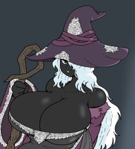 1girls 2d big_breasts breasts busty cleavage completely_black_skin dark-skinned_female dark_skin elden_ring elden_ring_nightreign female female_only fromsoftware hat huge_breasts large_breasts massive_breasts poopishness recluse_(nightreign) witch witch_costume witch_hat