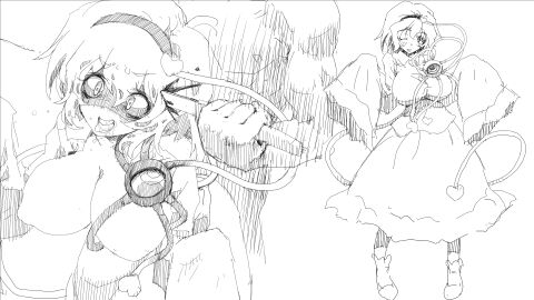 1boy 1girls black_and_white breasts collared_shirt death eyeball female female_death footwear gore guro hairband heart heart_button heart_hairband huge_breasts knife long_sleeves male monochrome necrophilia nipples one_eye_closed open_shirt pain request satori_komeiji sex short_hair skirt sleeves_past_wrists smile stab stabbed standing_doggy_style standing_sex tekuteku_(yuuhodou) third_eye_(touhou) tongue tongue_out touhou